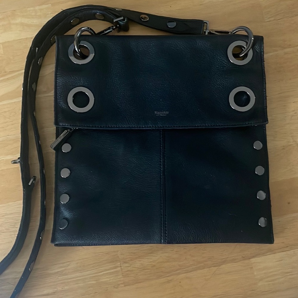 Hammit Montana Reversible Black Hardware Zip Crossbody Bag